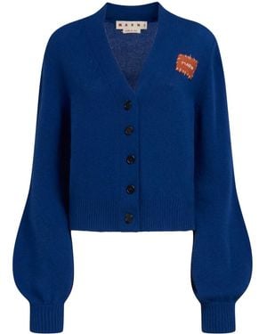 Marni ロゴパッチ カシミアカーディガン - ブルー
