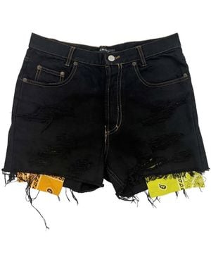 HTC Distressed Bandana-Insert Shorts - Black
