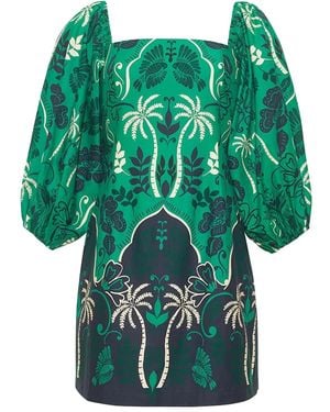 Cara Cara Puff-Sleeve Mini Dress - Green