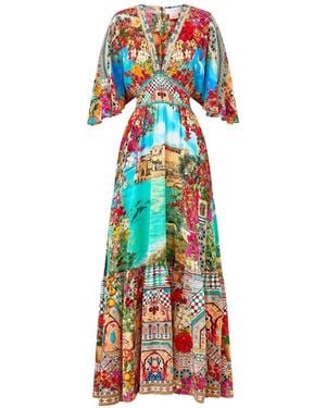 CAMILLA Waisted Ruffled-Hem Maxi Silk Dress - White