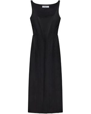 Another Tomorrow Contour-Seamed Topstitched Dress - Black