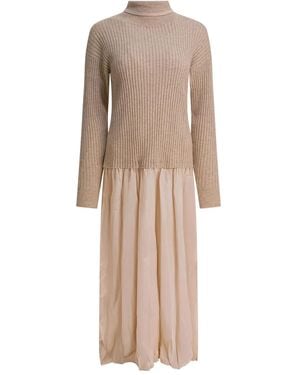 Max & Moi Roll-neck Ribbed Dress - Natural