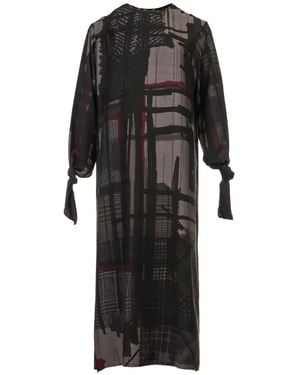 Y's Yohji Yamamoto Robe Mi-Longue À Imprimé Abstrait Et Détail Noué - Black