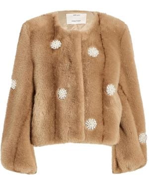 Cinq À Sept Pearl-Embellished Faux-Fur Coat - Natural