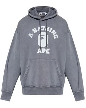 A Bathing Ape Logo-Print Cotton Hoodie - Gray