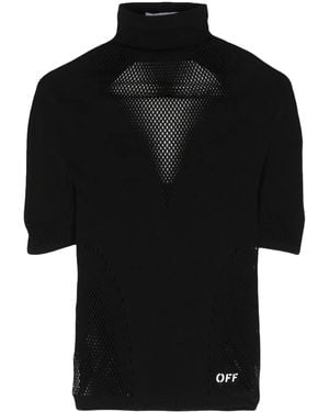Off-White c/o Virgil Abloh Logo-Print Open-Knit Top - Black