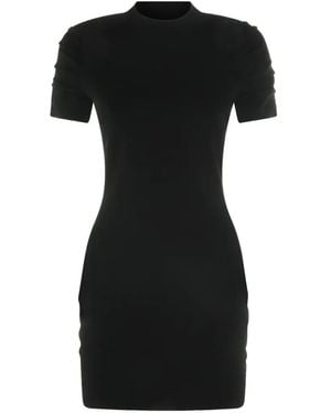 Alexander Wang Logo-Print Ruched-Sleeve Dress - Black