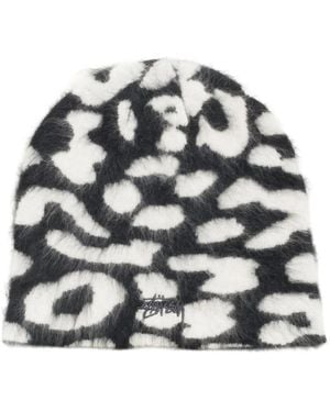 Stussy Bonnet En Cachemire À Imprimé Léopard - Gris