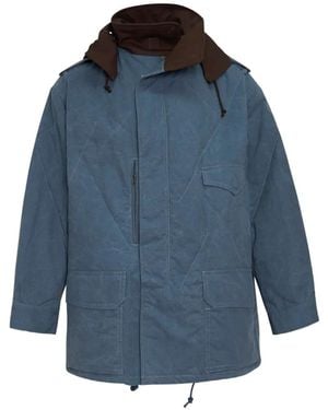 Yohji Yamamoto Hooded Ripstop Coat - Blue