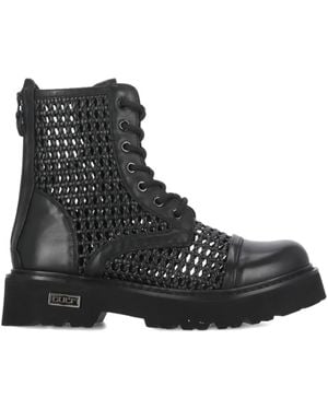 Cult Slash Woven Lace-Up Boots - Black