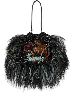 Etro Borsa A Spalla Kalispera Piccola Con Paillettes, Ricami E Piume - Nero