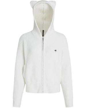 KARL LAGERFELD Hoodie Ikon Choupette À Zip Et Fini Texturé - White