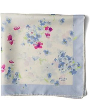Prada Floral-Print Twill Scarf - Blue