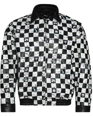 NAHMIAS Lederjacke Mit Schachbrett-Print - Schwarz