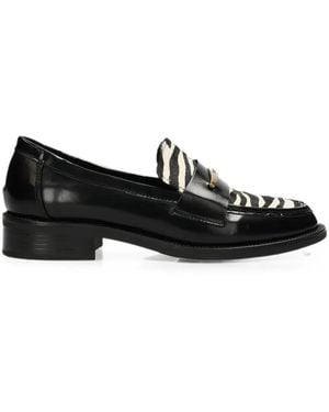 Mexx Zebra-Print Plaque-Detail Loafers - Black