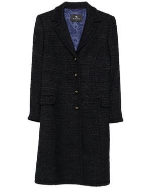 Etro Tweed-Mantel Mit Fallendem Revers - Schwarz