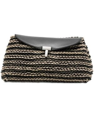 TOTEME Mini T-Lock Woven-Leather Clutch Bag - Black