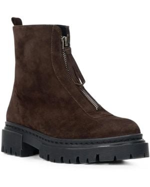 STAUD Miles Zip-Front Ankle Boots - Brown