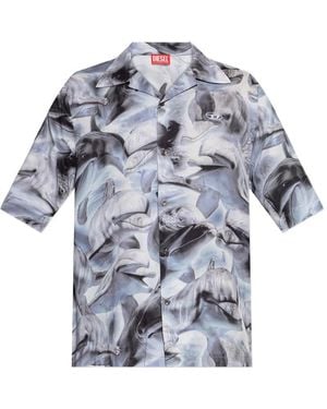 DIESEL Short-Sleeved Shirt With Dolphin Print - Grey