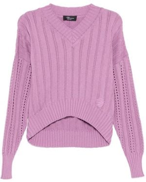 Blumarine V-Neck Openwork Sweater - Purple