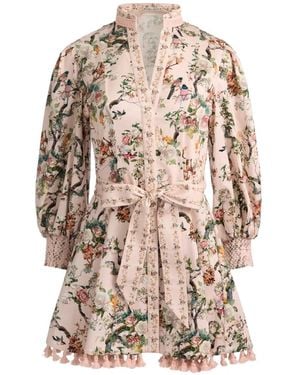 Alice + Olivia Lucy Floral-Pattern Tassel-Trim Mini Dress - White