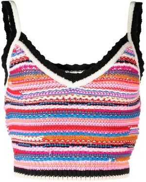 DSquared² Striped Crochet-Knit Top - Red