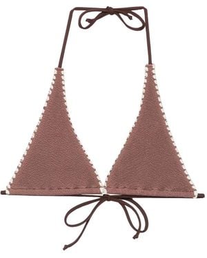 MC2 Saint Barth Guiana Crinkle Embroidered Bikini Top - Brown