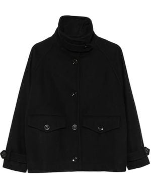Sessun High-Neck Button-Up Oversized Jacket - Black