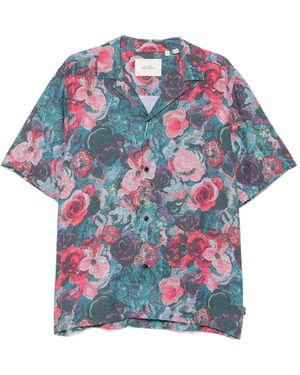 Les Deux Bouquet Floral-Print Short-Sleeve Shirt - Blue