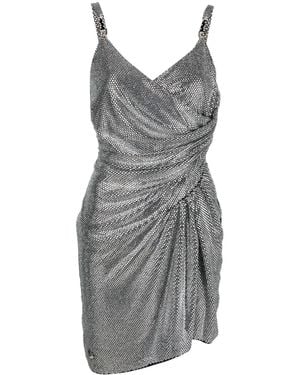 Philipp Plein Crystal-Embellished Ruched Mini Dress - Gray