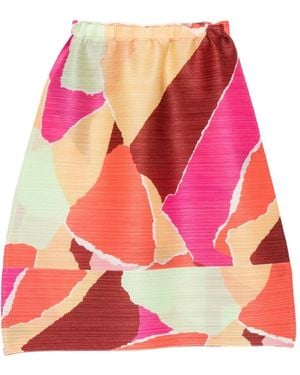 Pleats Please Issey Miyake Pleated Abstract-Print Skirt - Pink