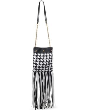 Versace Houndstooth-Pattern Fringed-Hem Shoulder Bag - White