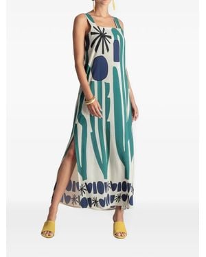 MOUTAKI Graphic-Print Side-Slit Maxi Dress - Blue