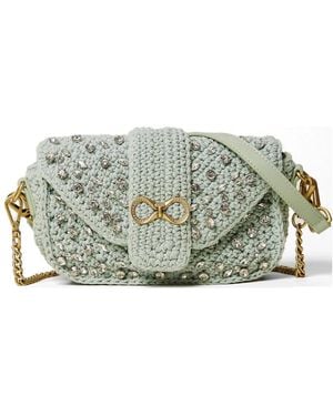 Twinset Crochet Shoulder Bag With Rhinestones - Grey