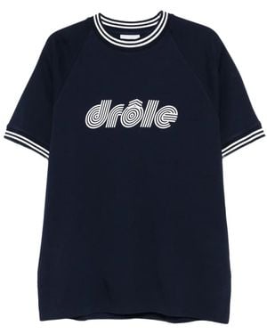 Drole de Monsieur Striped-Trim Raglan-Sleeve T-Shirt - Blue