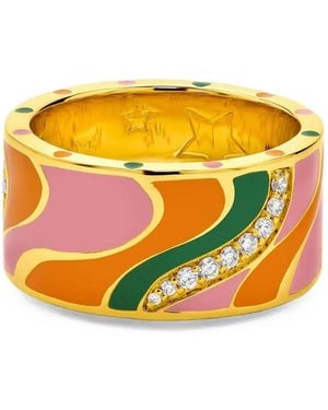 Buddha Mama Groovy Swirl Diamond And Enamel Ring - Orange