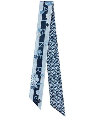 Aigner Sciarpa A Fiori Con Monogramma - Blu