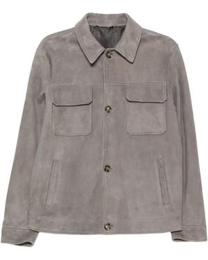 Lardini Button-Up Suede Jacket - Grey