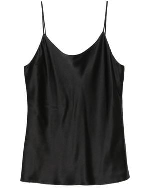 Max Mara Pure Silk Satin Top With Slightly Rounded Neckline, Thin Straps & Straight Hem - Black