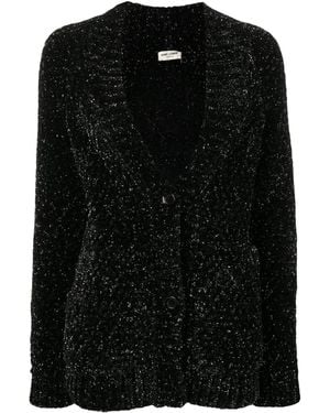 Saint Laurent メタリック Vネックカーディガン - ブラック