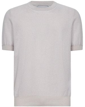 D4.0 Striped-Detail Ribbed Crew-Neck T-Shirt - White