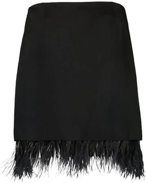 Brunello Cucinelli Falda Corta Con Ribete De Plumas - Negro