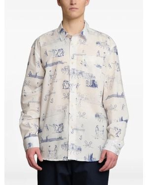 Palmes Printed Poplin Shirt - Grey