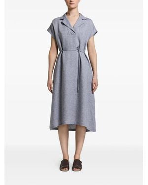Peserico Tie-Waist V-Neck Midi Dress - Blue