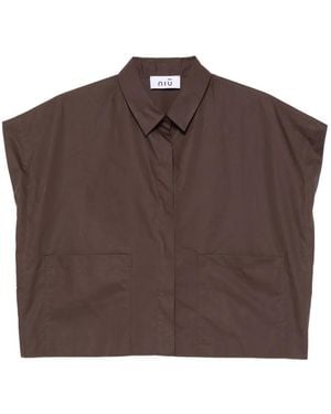 Niu Short-Sleeve Cropped Shirt - Brown