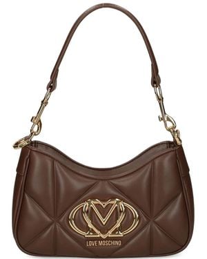Love Moschino Small Quilted Logo-Plaque Shoulder Bag - Brown