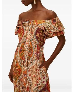 FARM Rio Ruffled Floral Maxi Dress - Brown