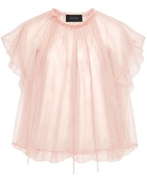 Simone Rocha Gathered Cord-Tulle Top - Pink