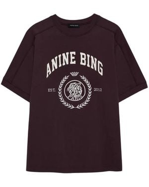 Anine Bing Jaylin Logo-Print Crew-Neck T-Shirt - Purple