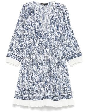 Maje Floral-Print Pleated Mini Dress - Blue